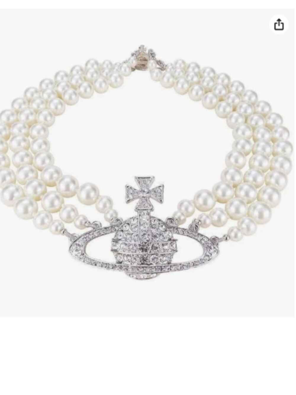 Saturn Pearl Necklace White Pearl Choker Necklace for Women Crystal Rhinestone